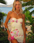 Spring Floral Print Strapless Bodycon Dress