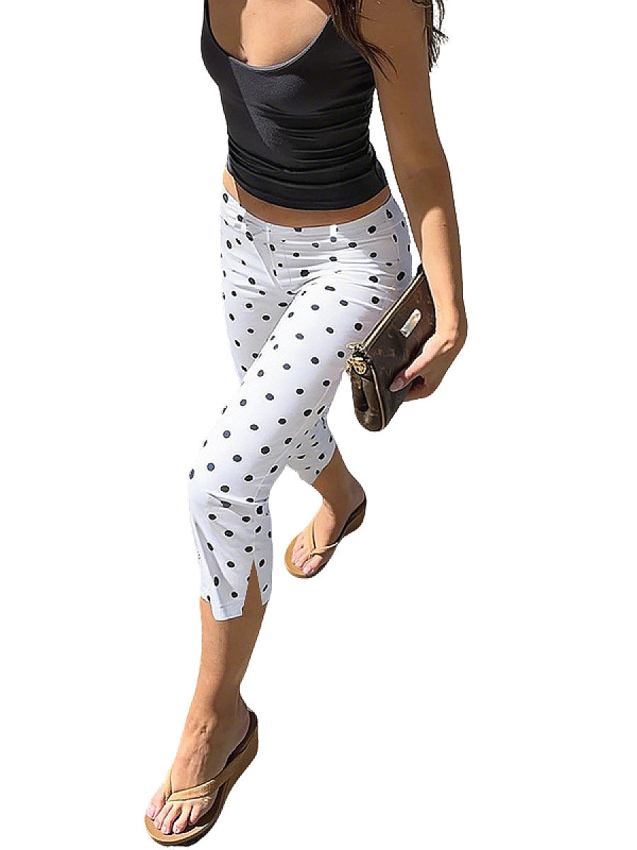 Elegant Polka Dot Print High Waist Cropped Pants