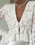 Stylish Lace V-Neck Long Sleeve Cardigan