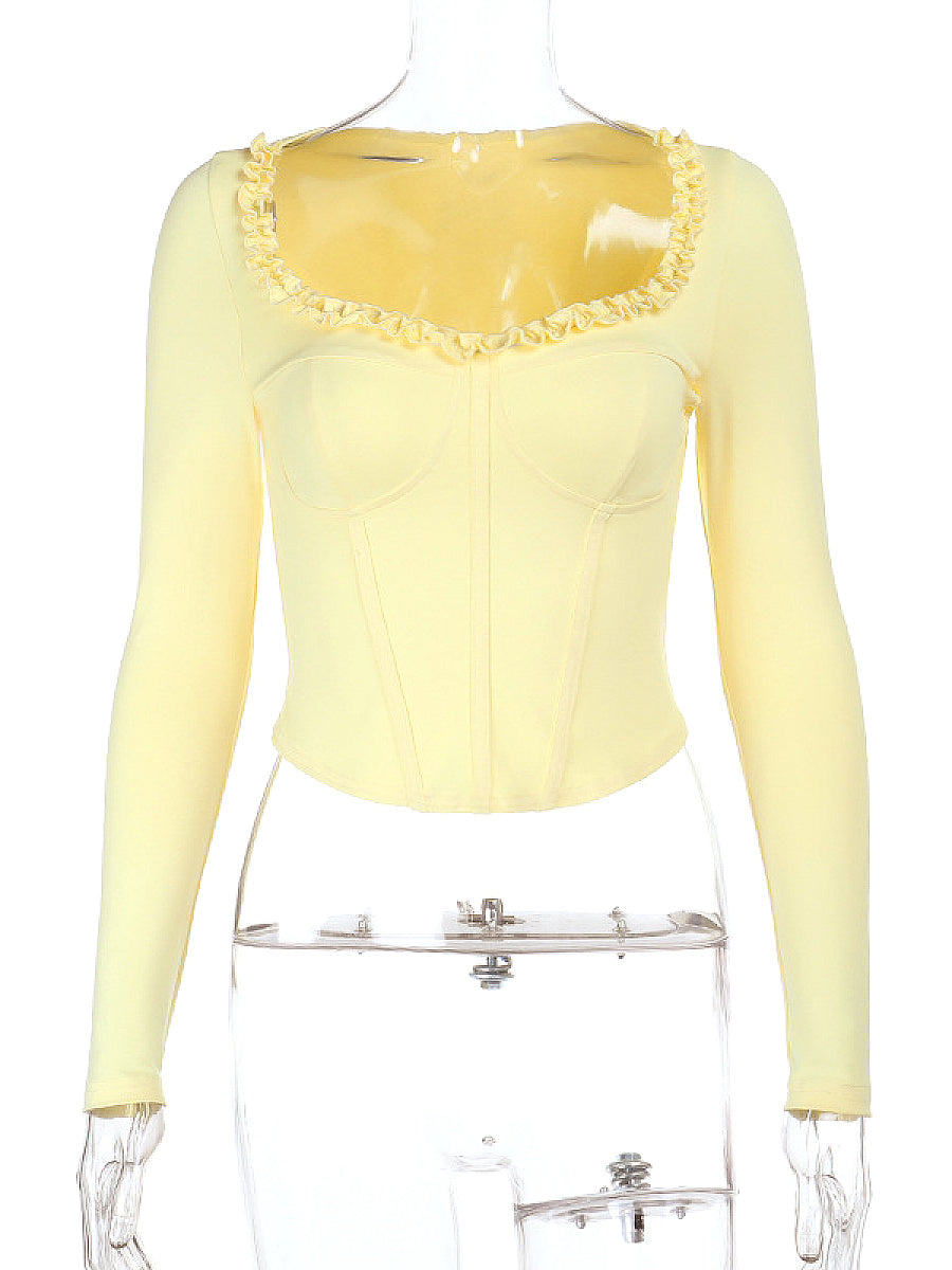 Ruffled Long Sleeve Waist Tie Top