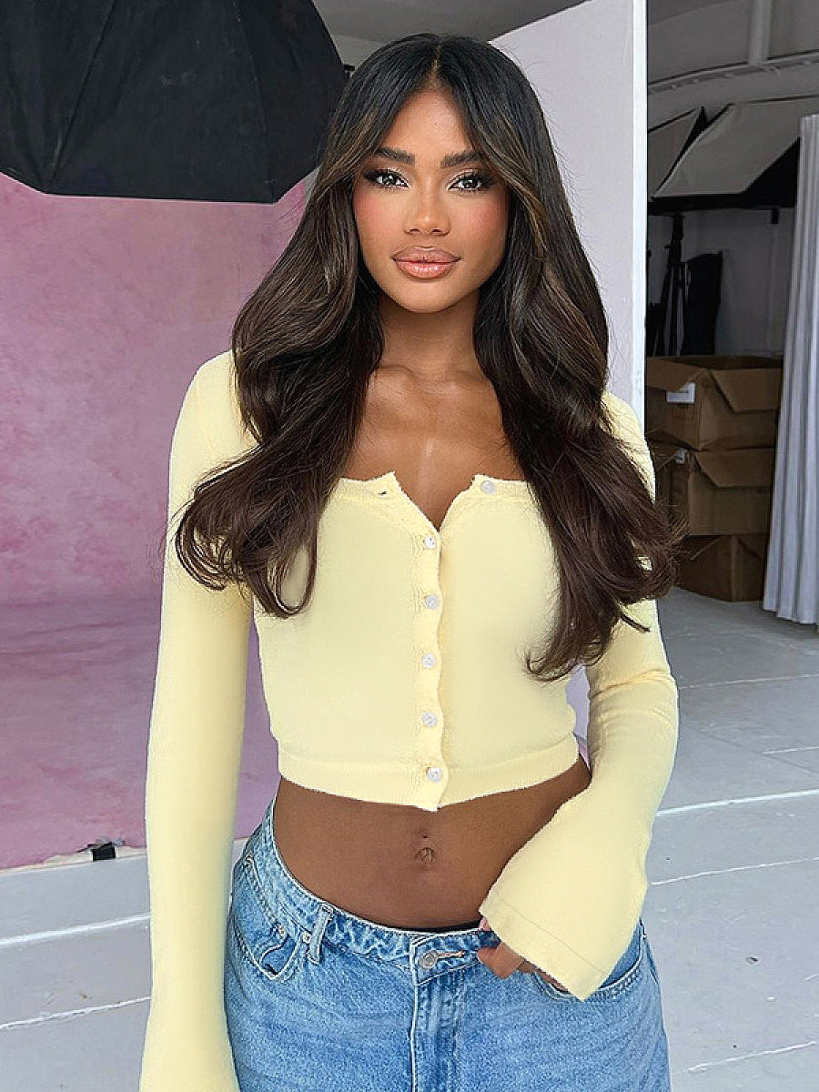 Fresh Style Casual Knit Cardigan Long Sleeve Top