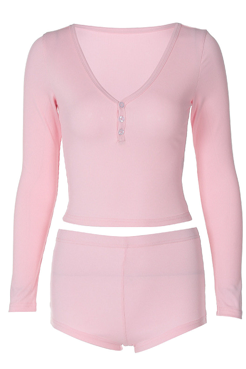 Stylish V-Neck Slim Fit Top and Shorts Set