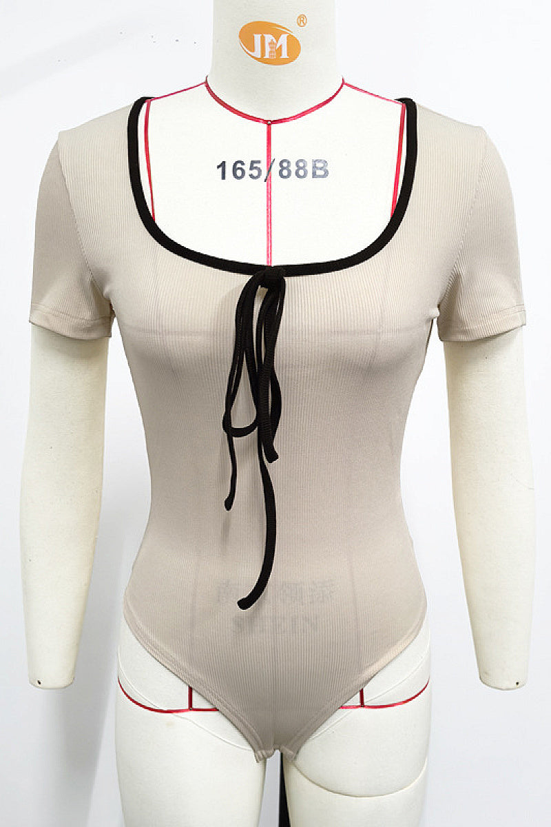 Summer Color Block Bodysuit with Short Sleeves