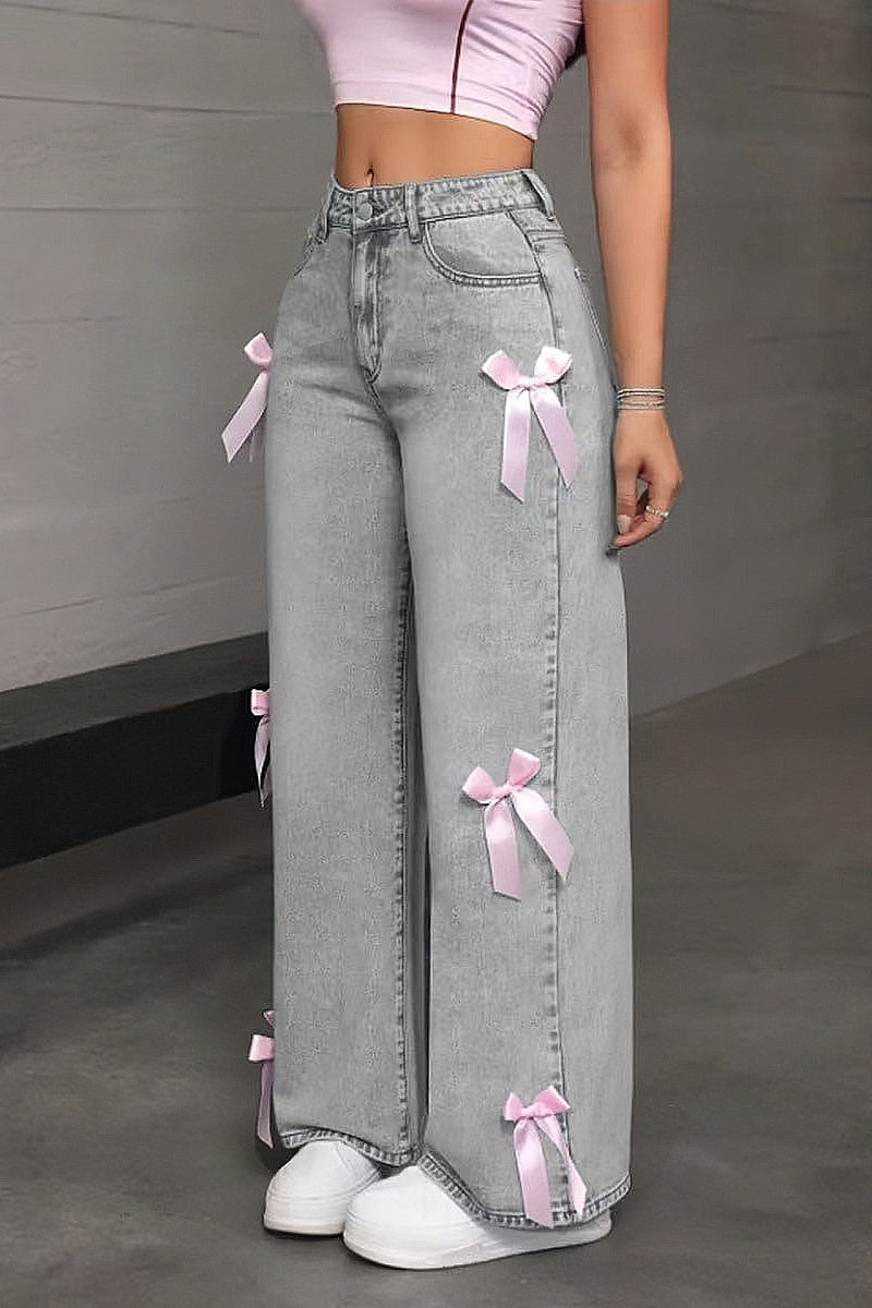 Y2K Butterfly Knot Denim Pants for Women