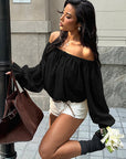 Loose Fit Lantern Sleeve Off Shoulder Top