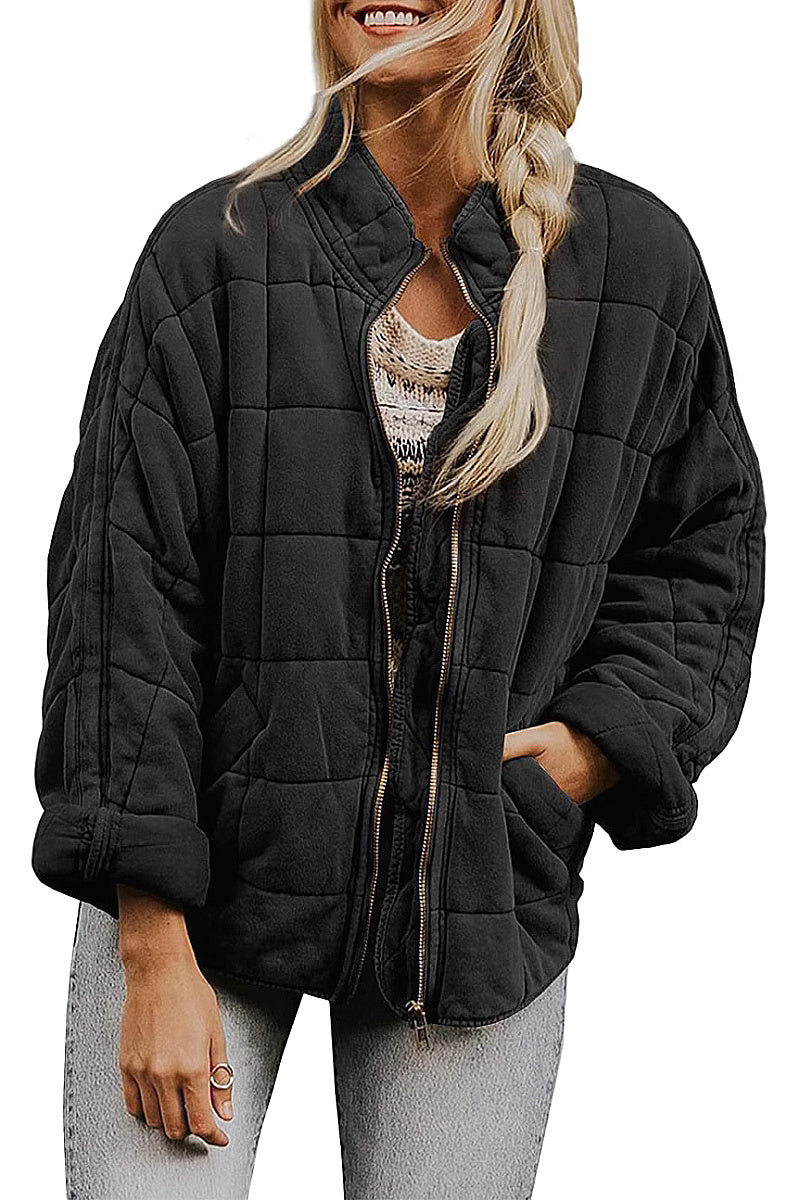 Solid Color Stand Collar Cotton Jacket for Women