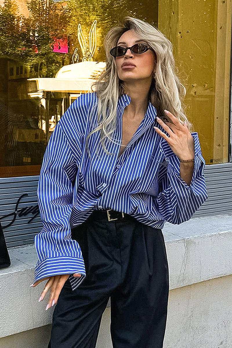 French Blue Striped Shirt for Women