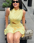 Fashionable Solid Color A-Line Dress with Ruffles