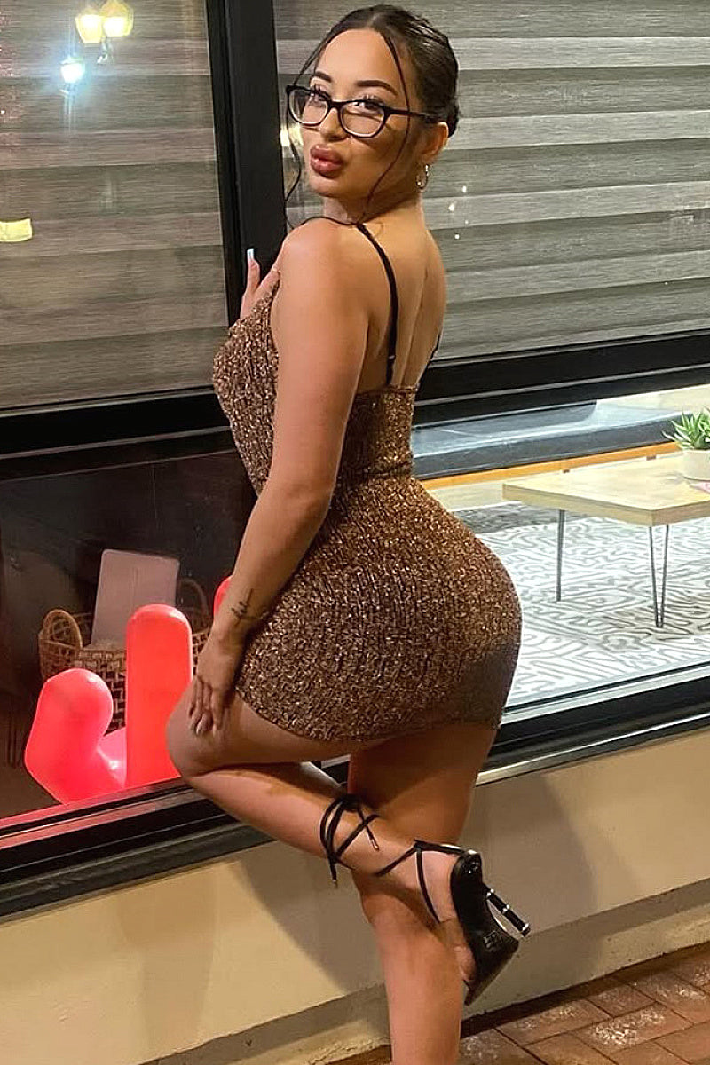 Sexy Backless Knitted Dress with Rhinestones