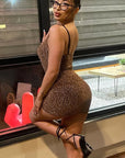 Sexy Backless Knitted Dress with Rhinestones