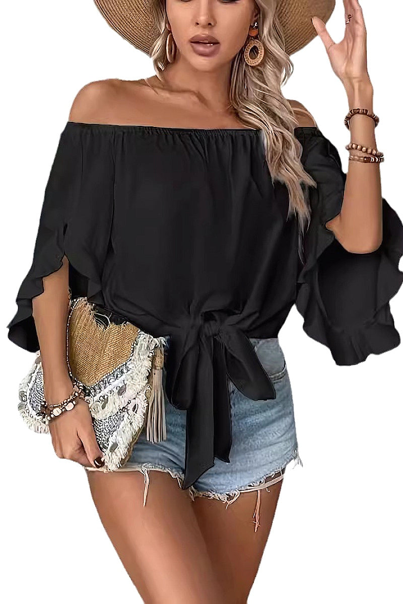 Off-Shoulder Bell Sleeve Casual Top