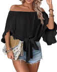 Off-Shoulder Bell Sleeve Casual Top