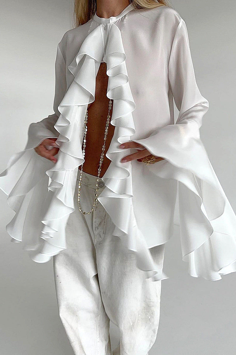Chic Ruffle Long Sleeve Shirt for Women