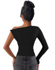 Trendy One-Shoulder Black Long Sleeve Top