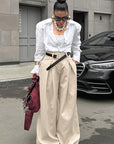 Spring Design Pleated Wide Leg Pants for Women