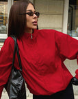 Stylish Red Stand Collar Zipper Windbreaker