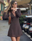 V-Neck Polka Dot Long Sleeve Dress