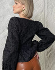 French Style Jacquard Puff Sleeve Shirt