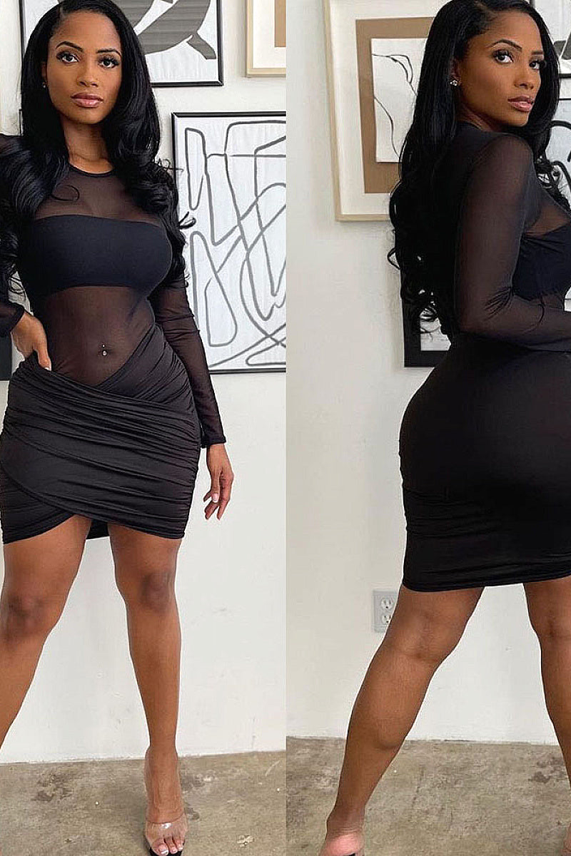 Sexy Sheer Long Sleeve Dress for Fall