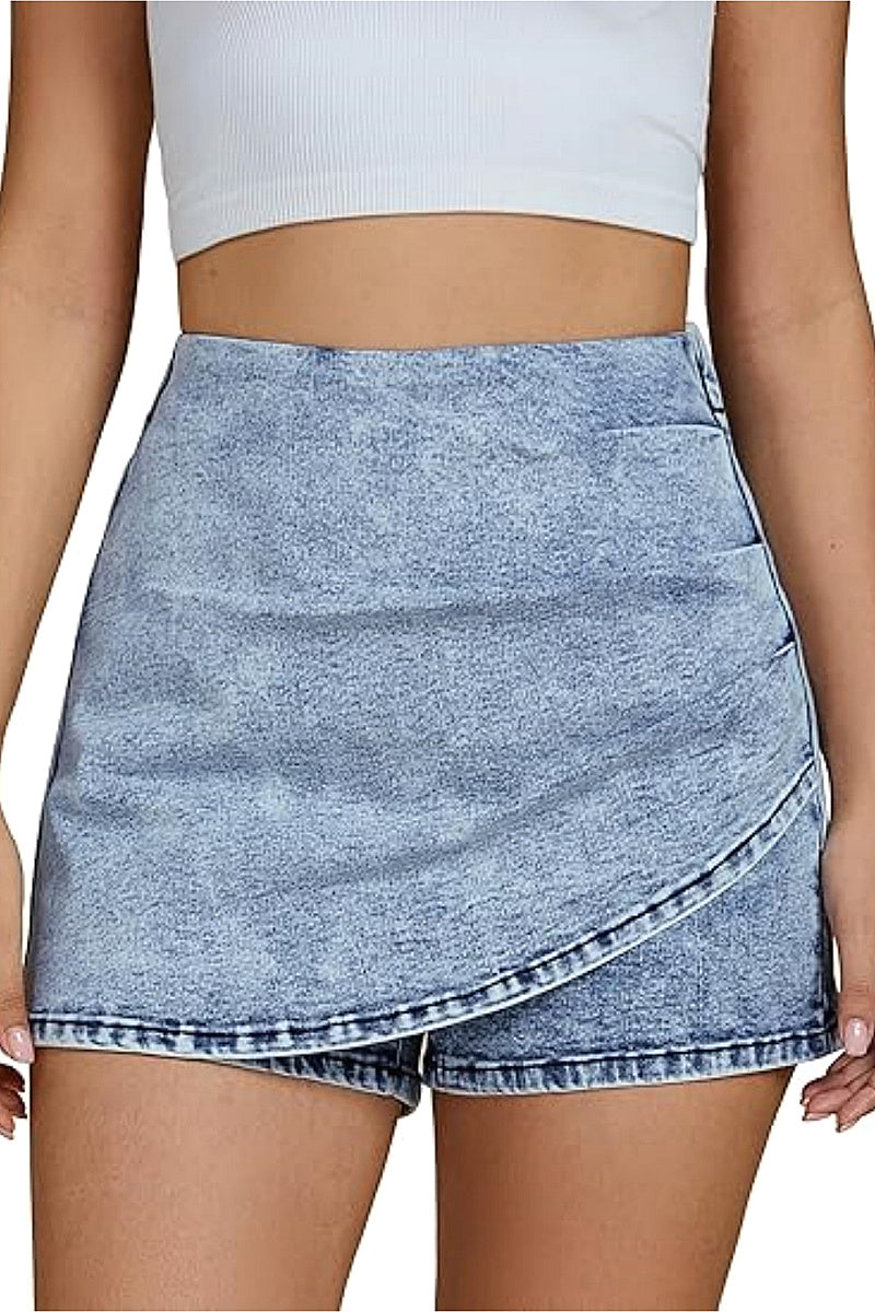 High Waist Fashionable Denim Skirt with Shorts