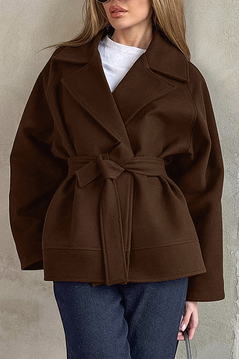 Fashion Vintage Brown Woolen Coat for Women