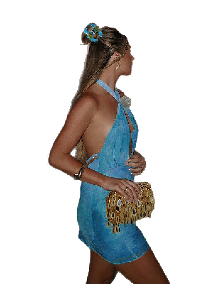 Floral Halter Neck Backless Dress for Women