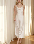 New Women's Satin Maxi Dress with Spaghetti Straps