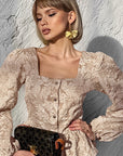 French Style Jacquard Puff Sleeve Shirt