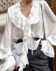 French Style Chiffon Ruffle Blouse for Women