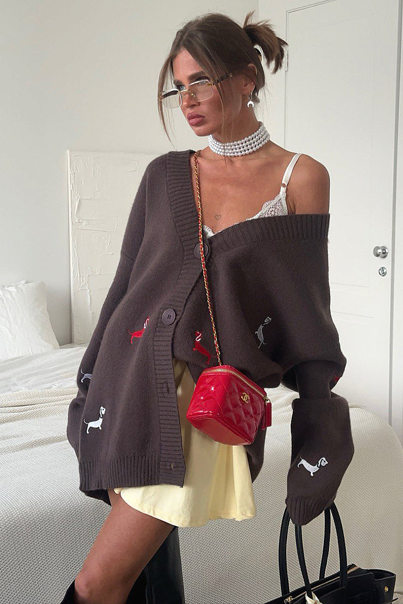 Korean Style Embroidered Dog Sweater Cardigan