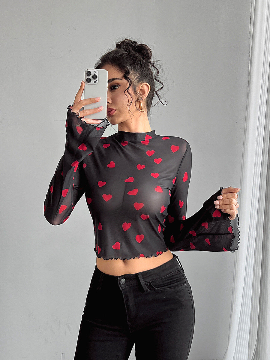 Spring Summer Women's Mesh Printed T-Shirt