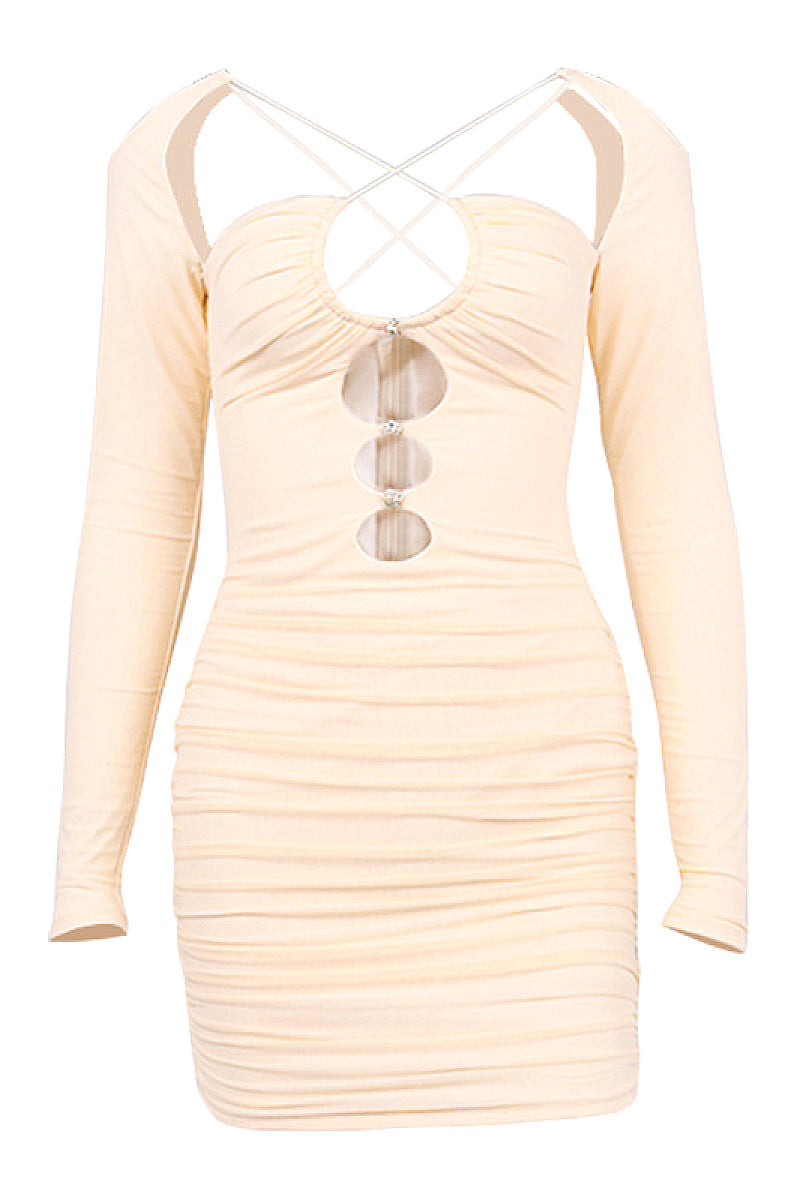 Summer Sexy Hollow Mesh Ruched Dress