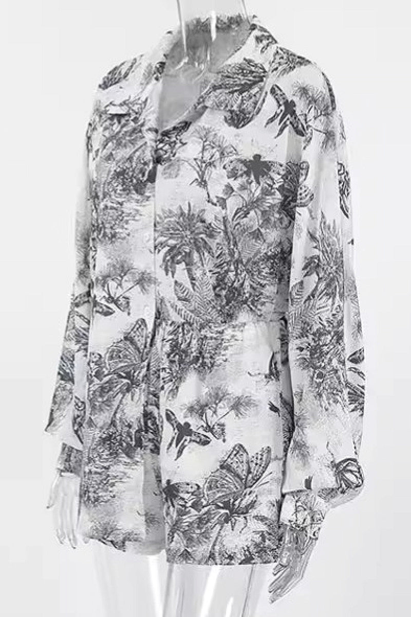 Fashion Loose Ink Print Shirt and Shorts Set