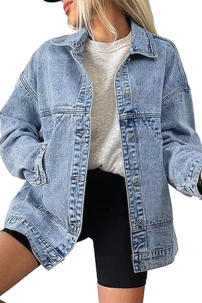 Casual Loose Shoulder Button Denim Jacket