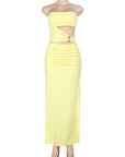 Chic Yellow Strapless Hollow Out Maxi Dress