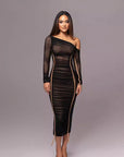 Spring New Women's Long Sleeve Mesh Shoulder Dress