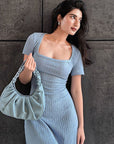 Summer A-Line Dress with Square Neck and Short Sleeves