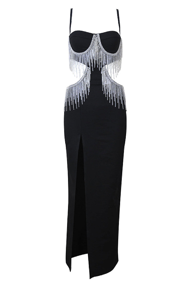 Elegant High-End Rhinestone Tassel Dress