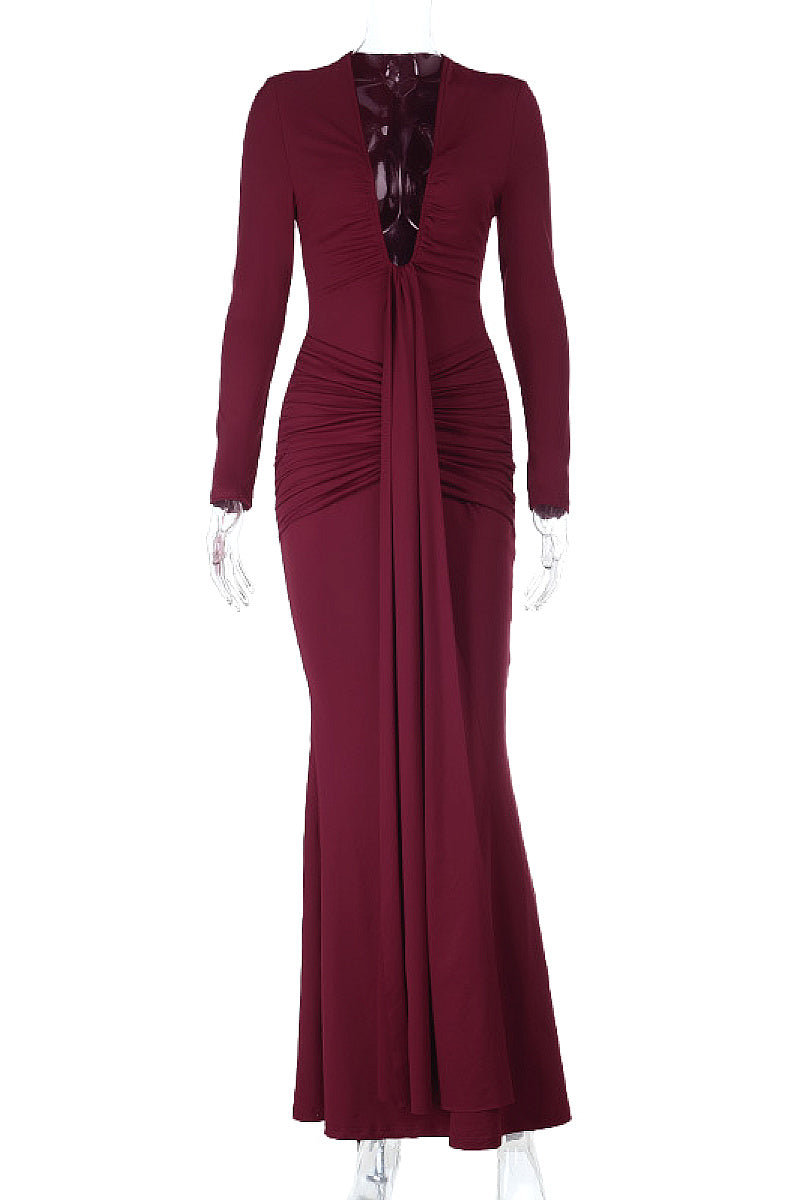 Elegant Long Sleeve U-Neck Dress for Women