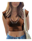 2023 Women's V-Neck Short Sleeve Crop Top