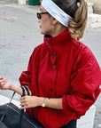Stylish Red High Neck Windbreaker for Women