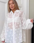 Chic Black Heart Print Long Sleeve Shirt for Women