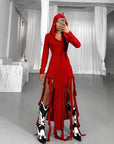 Fashionable Ruffled Long Sleeve Hooded Dress