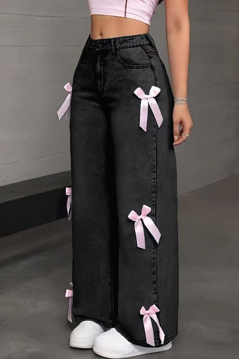 Y2K Butterfly Knot Denim Pants for Women