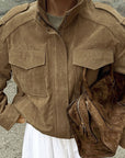 French Vintage Suede Jacket for Autumn and Winter