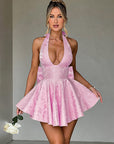 Elegant Spring Halter Neck Floral Dress