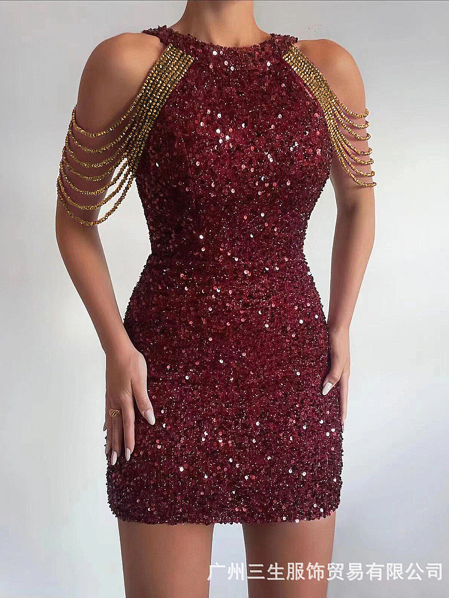2026 Spring Summer Fashion Sexy Crystal Chain Bodycon Dress