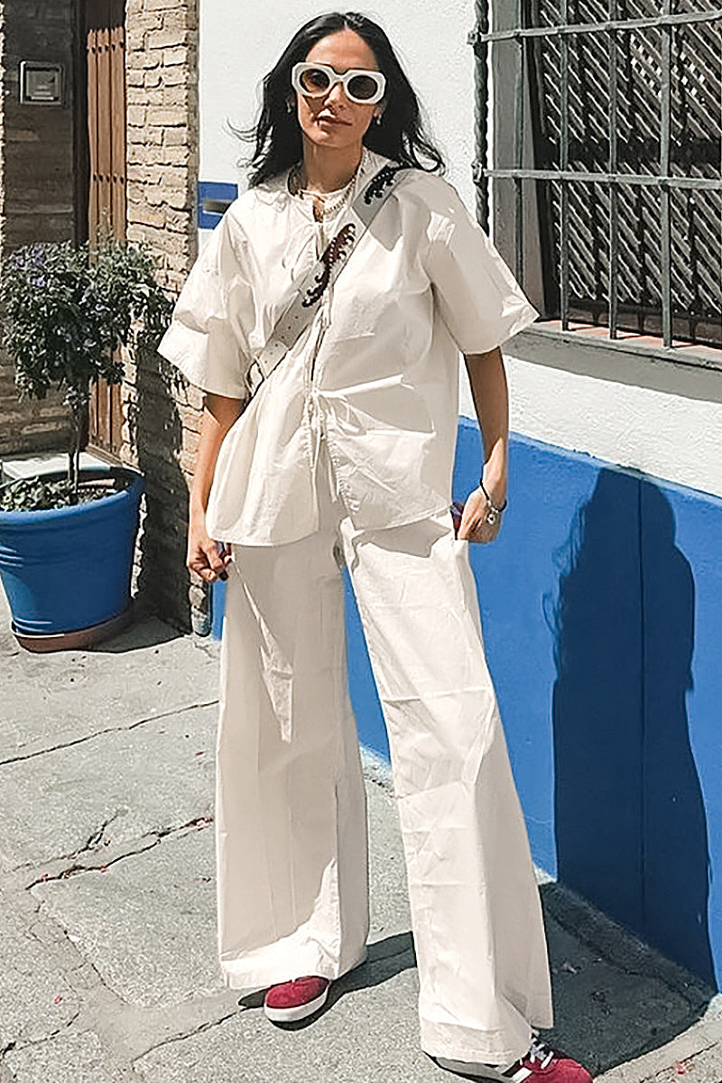 Casual Tie-Up Top and Long Pants Set for Women