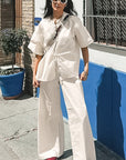Casual Tie-Up Top and Long Pants Set for Women