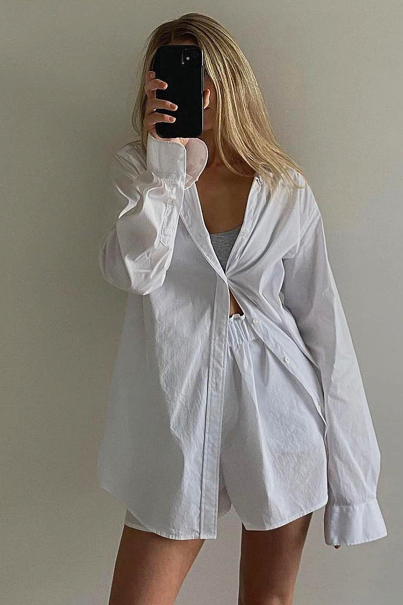 Casual Loose White Shirt and Shorts Set